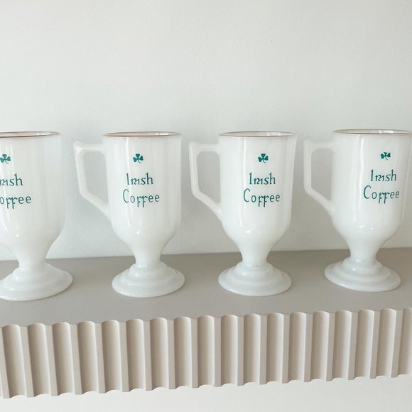 Vintage Milk Glass Irish Coffee Pedestal Mugs Set of 4 - Picture 6 of 12